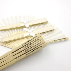 25/30/50/80/100PCS Personalized Wedding Silk Fan Tie Ribbon Customized Printing Name Date Handmade Folding Fan