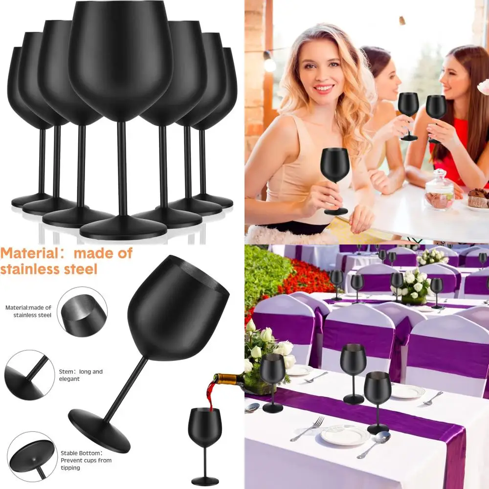 

8-Piece Stainless Steel Wine Glass Set, 18 oz Capacity, Durable Black Matte Finish, Ideal for Outdoor Camping and Events