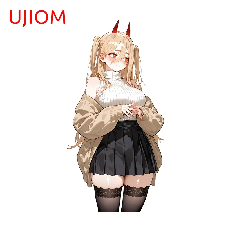 UJIOM Power Blushing Wall Sticker Creative Twin Tails Anime Girl Vinyl Decal UV Resistant Wallpaper Kids Room Bathroom Decor