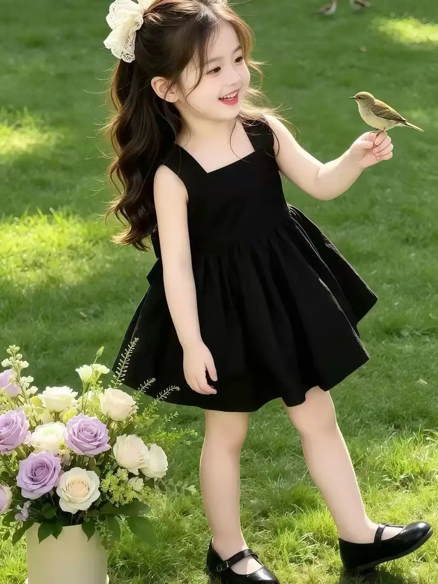 Girls Dress for Summer 2026 Fashionable Camisole Dress for Baby Girls Children's Black Princess Dress Summer Outfit view 6