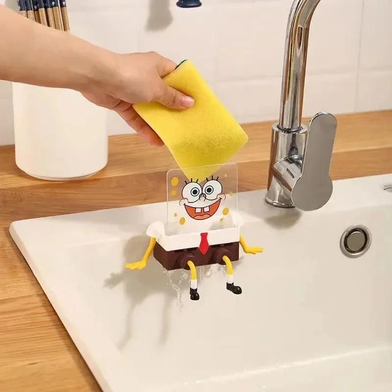 Kitchen Sink Wall Mounted Dishwashing Sponge Wipe, Reusable Cute Cartoon Double-sided Cleaning Brush, Kitchen Cleaning Tool