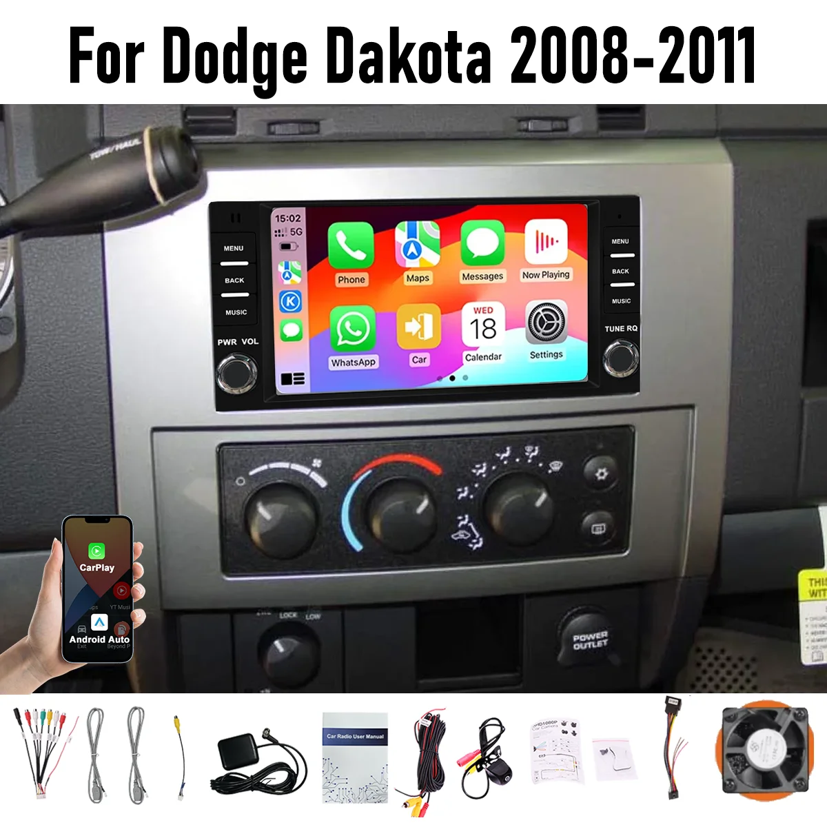 

7“ Apple CarPlay Android auto 6-128GB (8CORE) For Dodge Dakota 2008-2011 Screen Android15 Head Unit GPS Navigation Radio