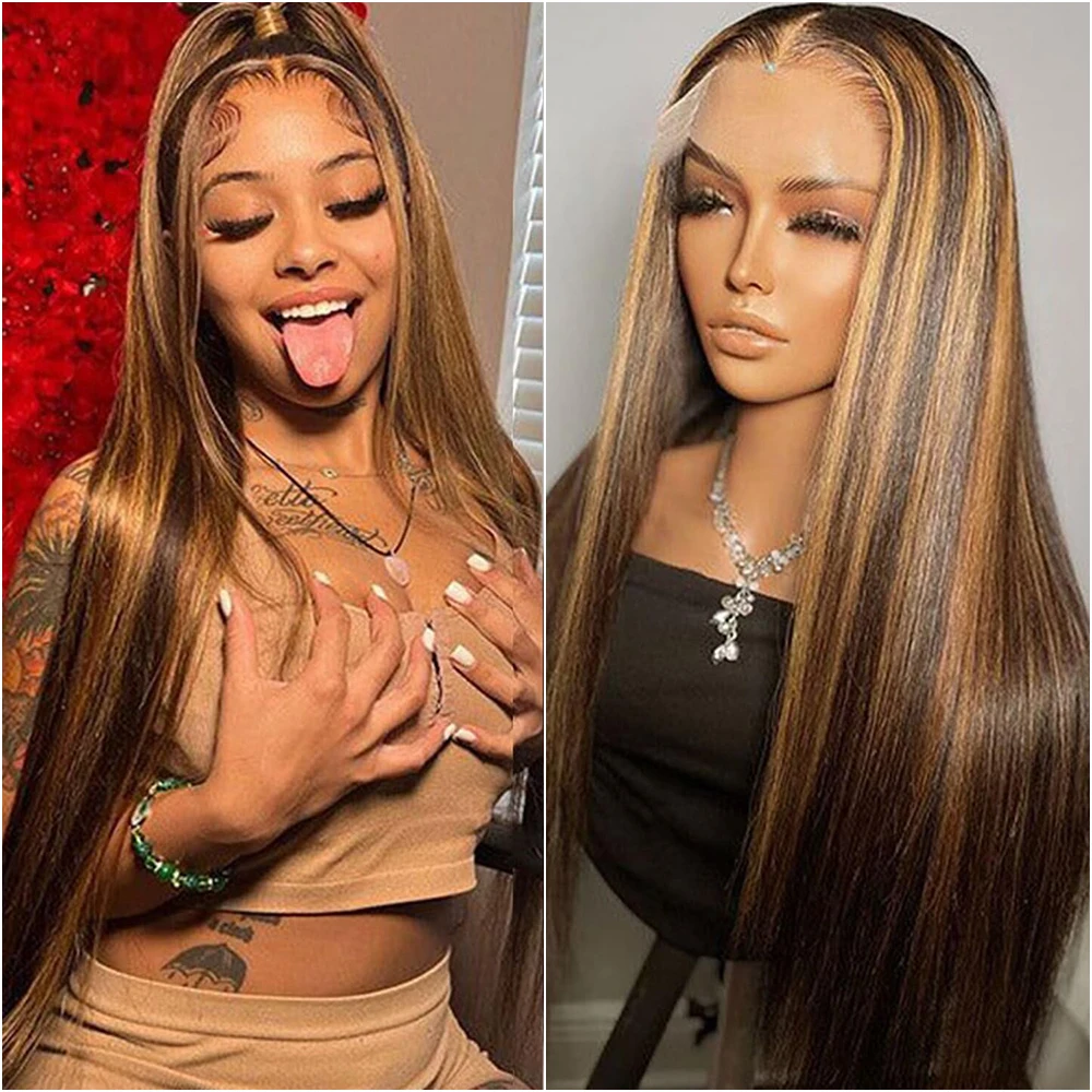 

Парик P4/27 Highlight 13x6 HD Lace Frontal, 13x4, прямой, цветной, из натуральных человеческих волос, 30-40 дюймов, бразильский парик Lace Front, плотность 200%