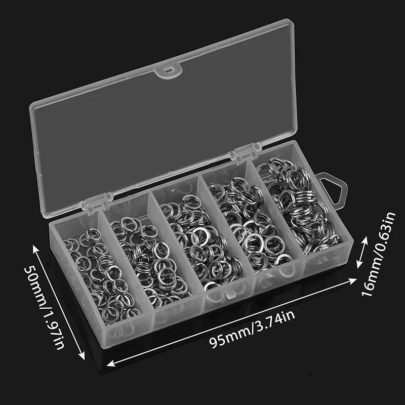 200 قطعة الصيد الفولاذ المقاوم للصدأ سبليت خواتم 5 أحجام عالية القوة قوة الشد الكبيرة الصيد حلقة الصيد إغراء موصل