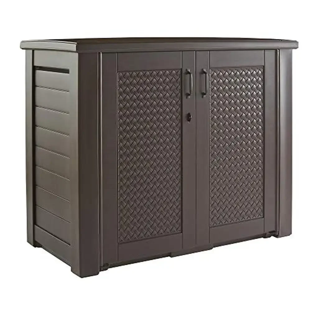 Outdoor Storage Cabinet 123 Gal Organization Home/Bakyard/Pool Chemicals/Toys/Garden Brown Weather-Proof Double-Lift Lid Durable