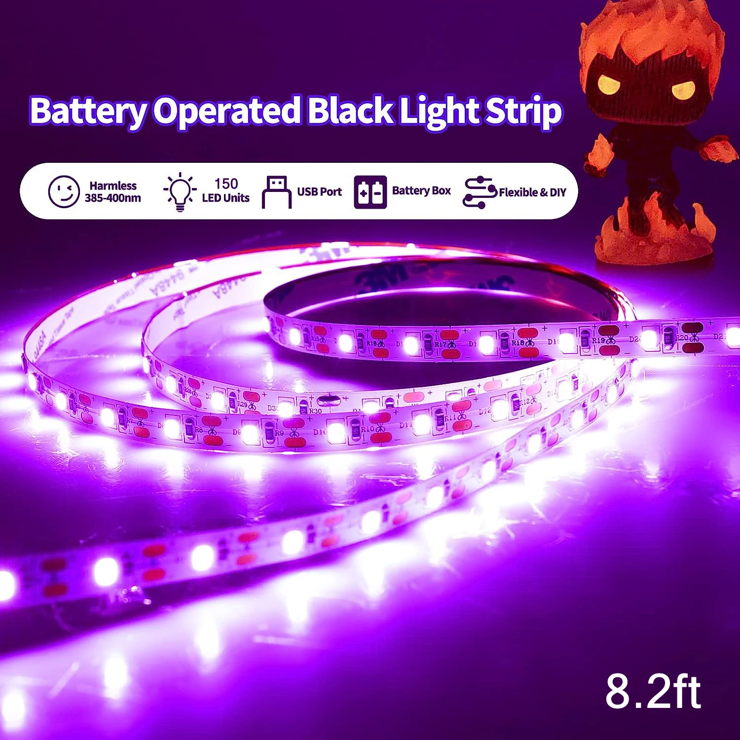 UV Black Light LED Strip 385-400nm USB UV Led Light Strip Blacklight Lamp for Bedroom Tapestry Posters Fluorescent Party Decor