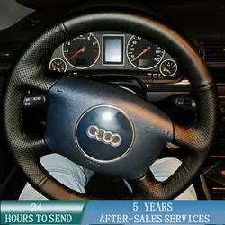 Customized Car Steering Wheel Braid Cover Black Hand Sewing Microfiber Leather For Audi A4 A6 A8 A8 L 1998-2001 Allroad 2001