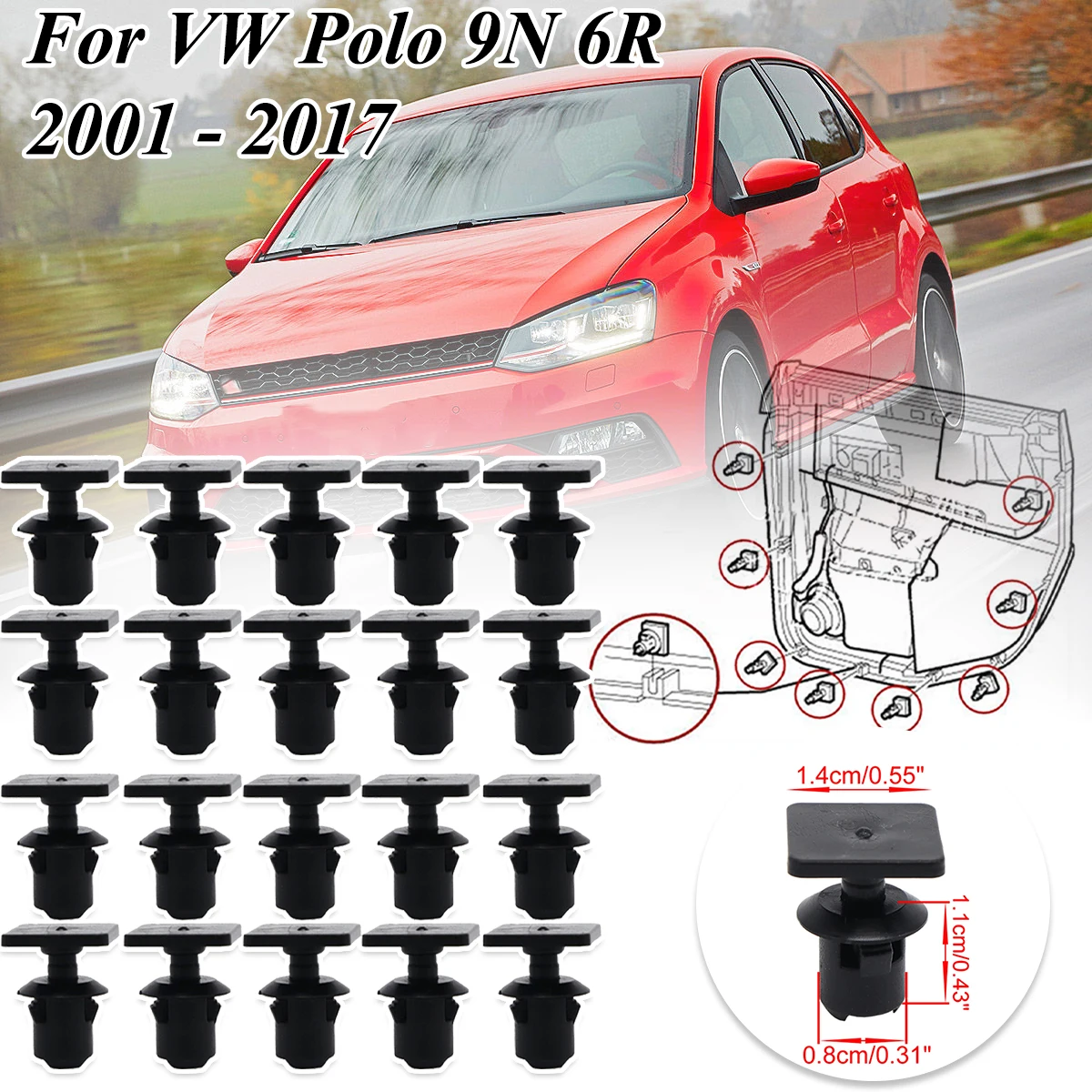 

For VW Polo 9N 6R 2001 2006 2007 2008 2009 2010-2017 Car Door Panel Card Clip Roof Repair Headliner Fixing Retainer Lining Rivet