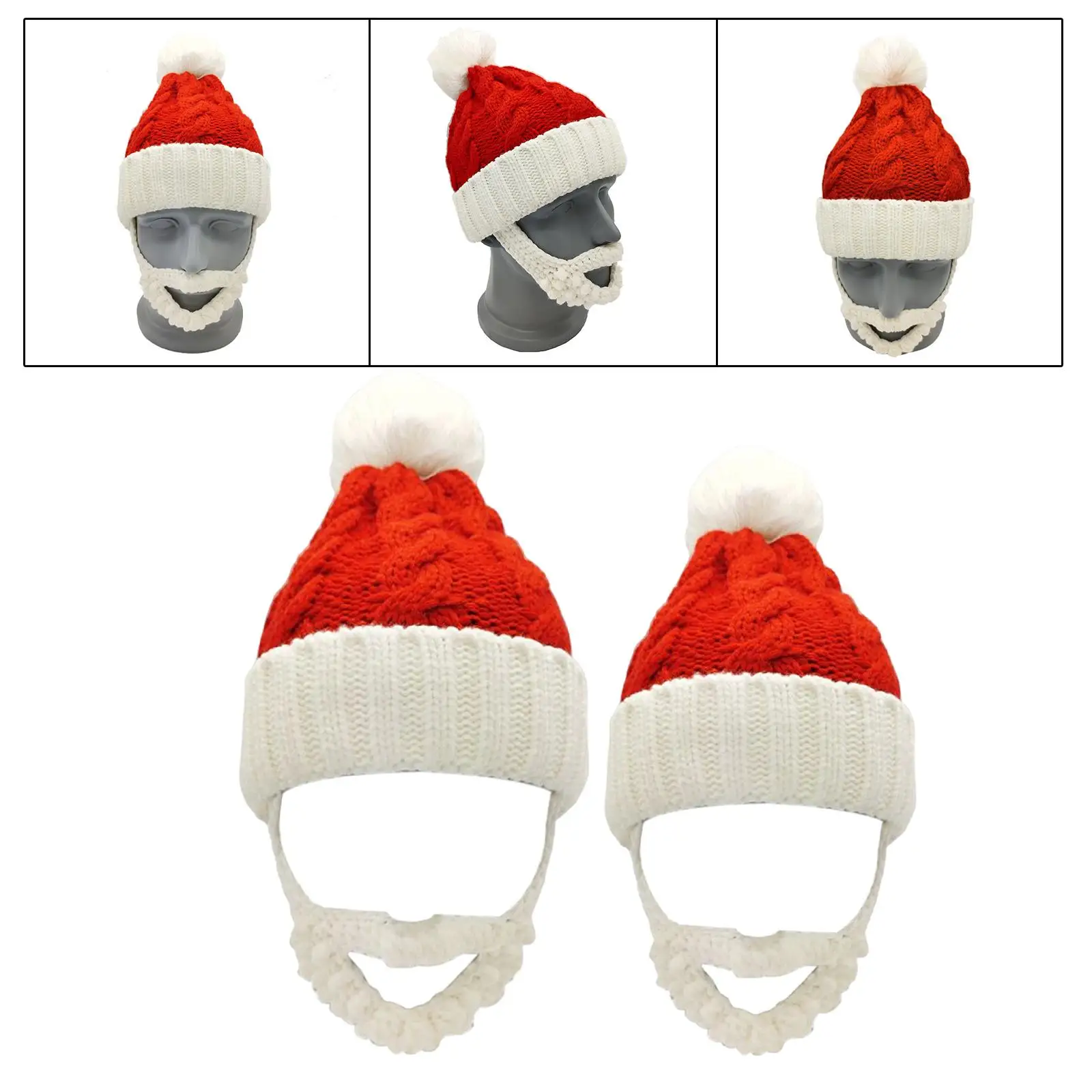 

Winter Christmas Knitted Hat Headgear Comfortable Xmas Santa Hat with Beard