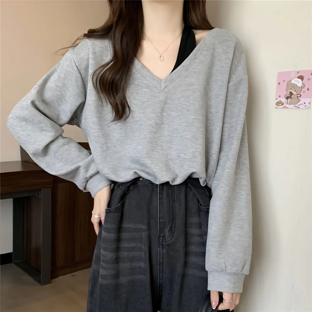 

Толстовки с открытыми плечами, женские вязаные принты для тренировок, Sudaderas, женский галстук с v-образным вырезом, незаменимый разрез, разноцветный