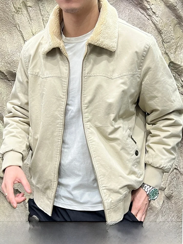 

Двойной воротник MA Flight Collar на подкладке из овечьего меха, хлопковая куртка для мужчин, теплая повседневная застежка-молния, длинная свечная подставка