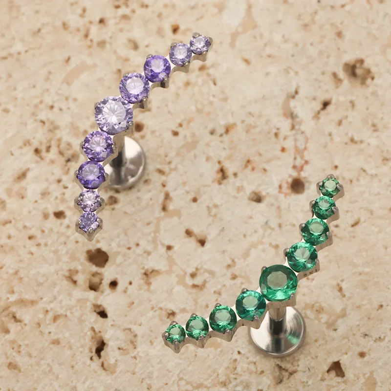 ZOOR F136 قوس التيتانيوم واضح تشيكوسلوفاكيا داخليا الخيوط Labret العنقودية متسلق مسمار اللولب الزنمة الغضروف مسمار ثقب مسطح