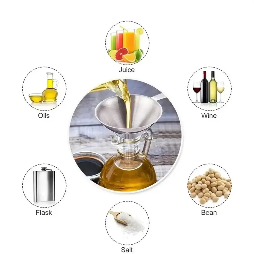 Wide Mouth Stainless Steel Funnel Kitchen Tool Spice Cooking Oil Filter Strainer Oil Spill Wine Spill Tool Filter Funnel