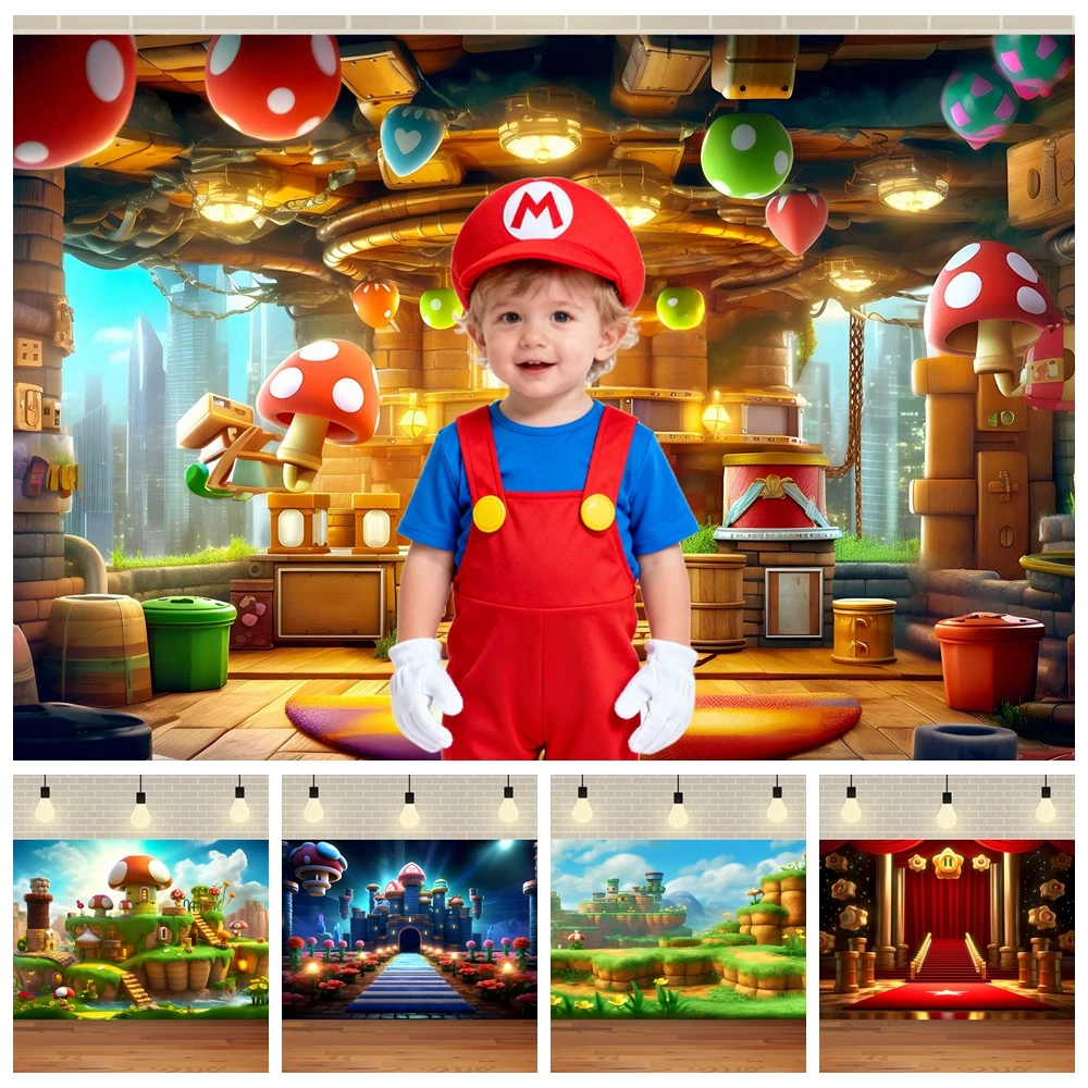 

The World of Super Brother Theme Photography Background Children's Birthday Party for Kids Wall Decor Baby Shower Backdrops