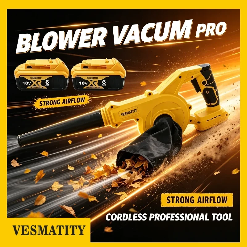 Vesmatity Cordless Leaf Blower Electric Jobsite Air Blower 2 in 1 Handle Blower Vacuum Cleaner for Dewalt 18V Battery Pro Max