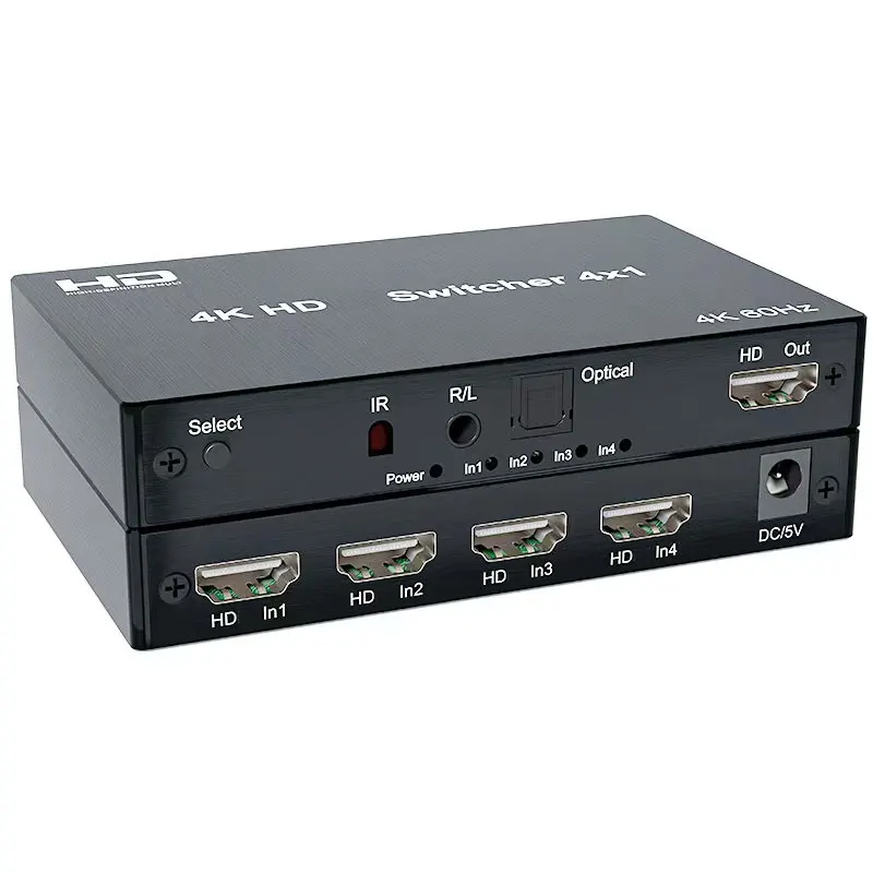 

4K 60Hz 4x1 HDMI-compatible Switcher 4 In 1 Out Switch Video Selector with Audio Extractor HDCP2.2 3D for PS3 PS4 Camera To TV