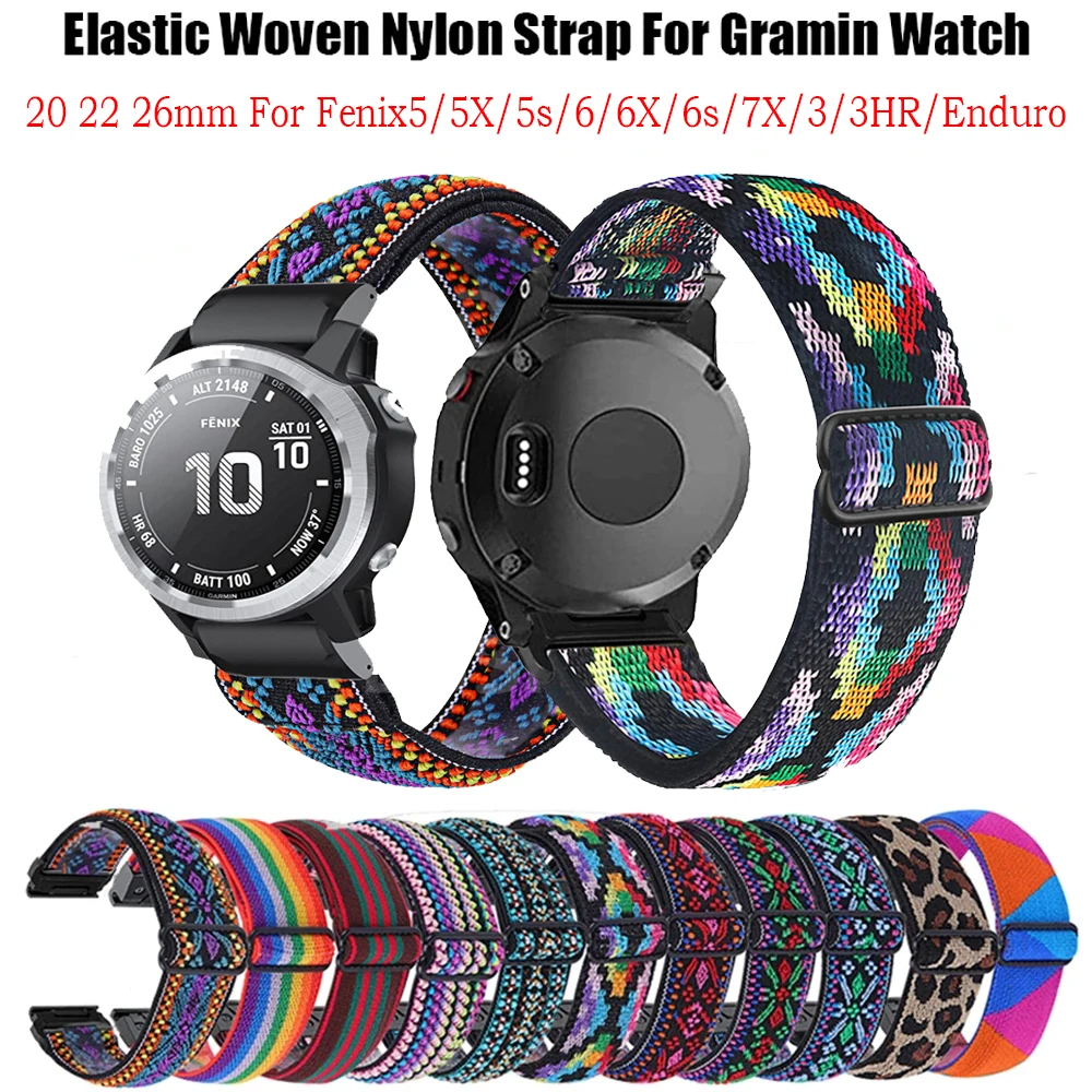 Correia de nylon em tecido para Garmin Fenix, banda elástica para Garmin Fenix 7X 6X 5X 7S 6S Pro 7 6 5 Plus 3HR 945, relógio de enduro Epix Gen 2,