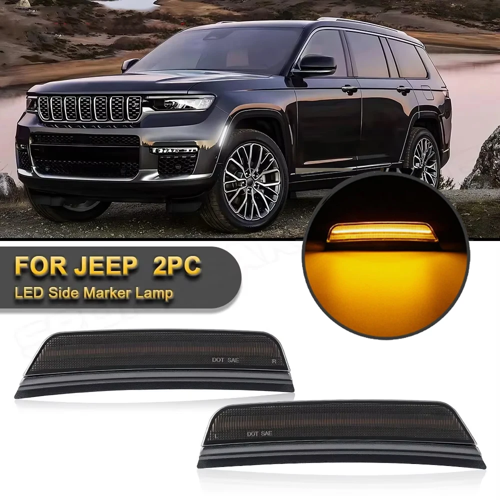 

1Pair Quality Car Utility Smoked Amber Front LED Side Marker Lights Left Right For Jeep Grand Cherokee 2021 2022 2023-2024