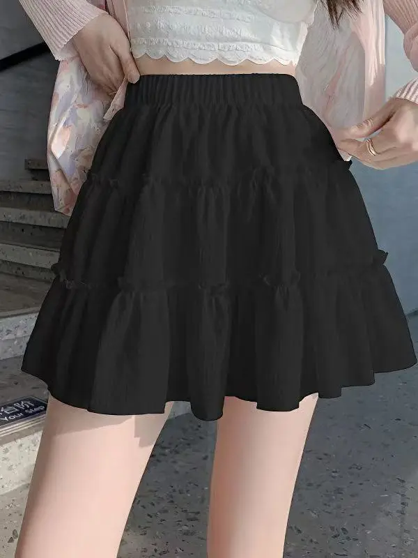 Summer 2026 New Gentle Cake High Waist A-Line  Skirt Women's Small Size Elastic Anti-Light Fluffy Princess Style Skirt