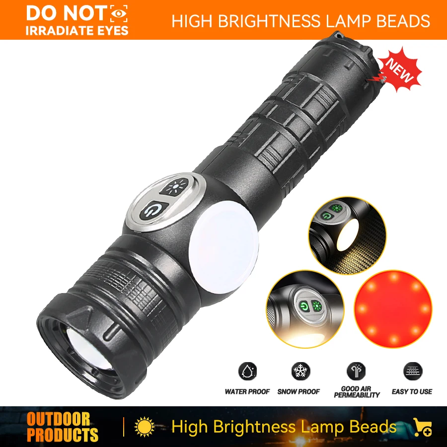 

High Strong Power Led Flashlights Tactical Emergency Spotlights Telescopic Zoom Built-in Battery USB Rechargeable Camping Torch