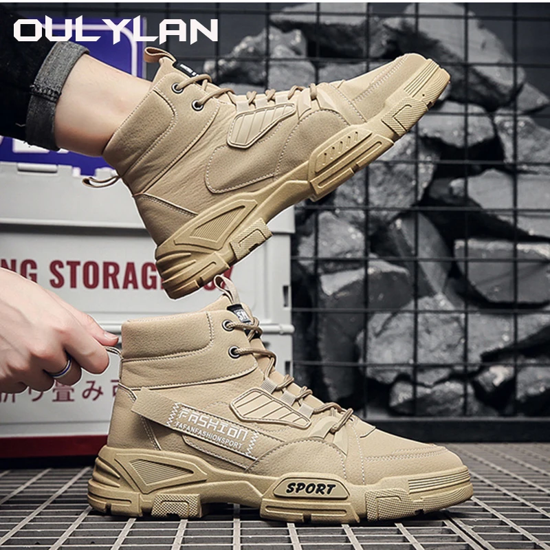 2024 Spring New Leisure Shoes for Men Outdoor Work Boots Trendy Fashion Leather Boots British High Top Men's Footwear