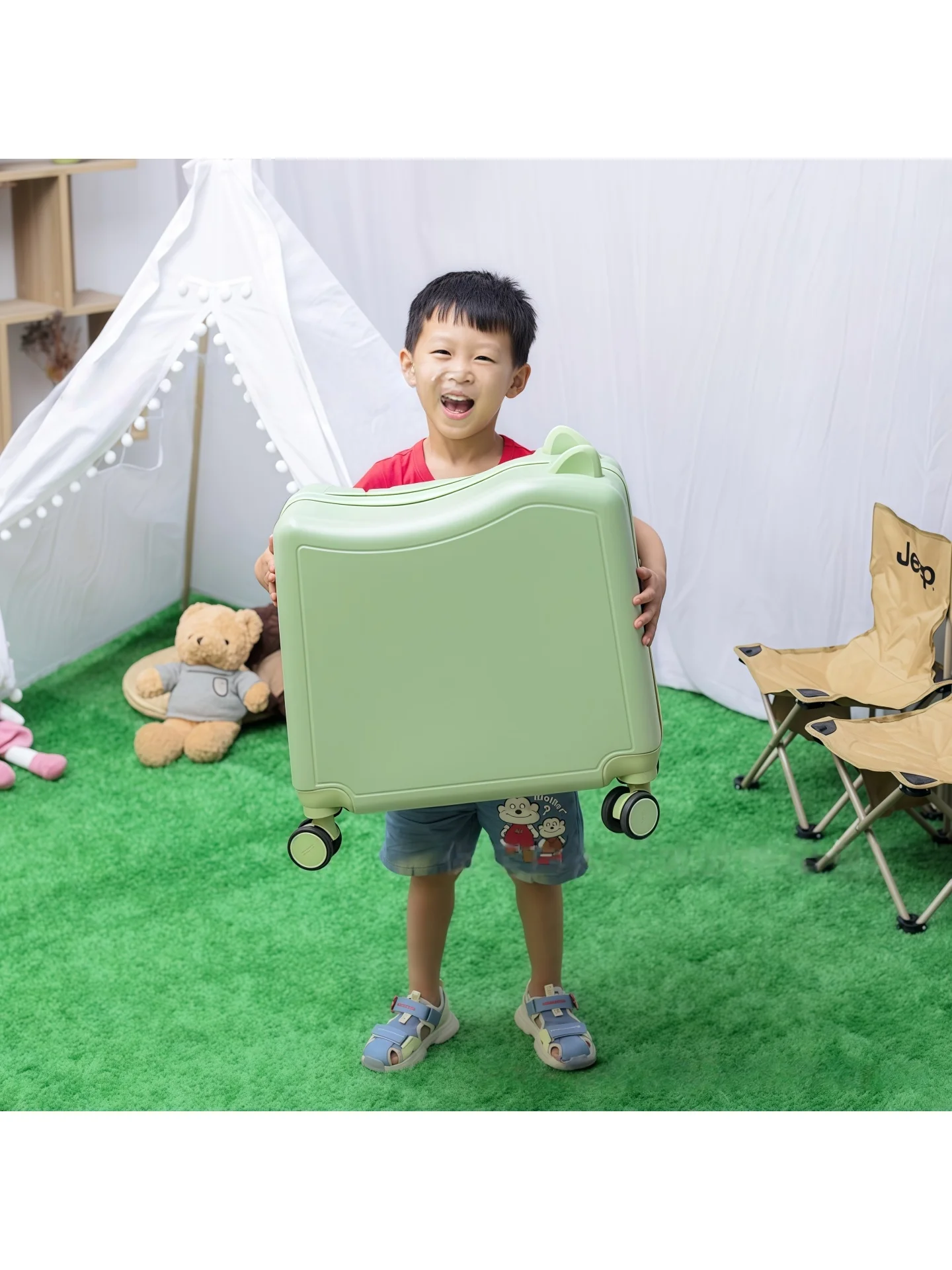 

Маленький дорожный чемодан для девочек, 20-дюймовая ручная кладь, Lage Ridingable Password Lo, мультяшный дизайн, АБС-пластик + материал ПК ex