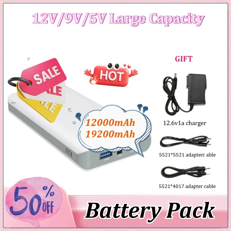 

12V Large Capacity Li-ion Battery, Multi-Voltage 9V/5V Backup Power Supply for Air-Conditioned Clothing,CCTV, LED Strip Lights,