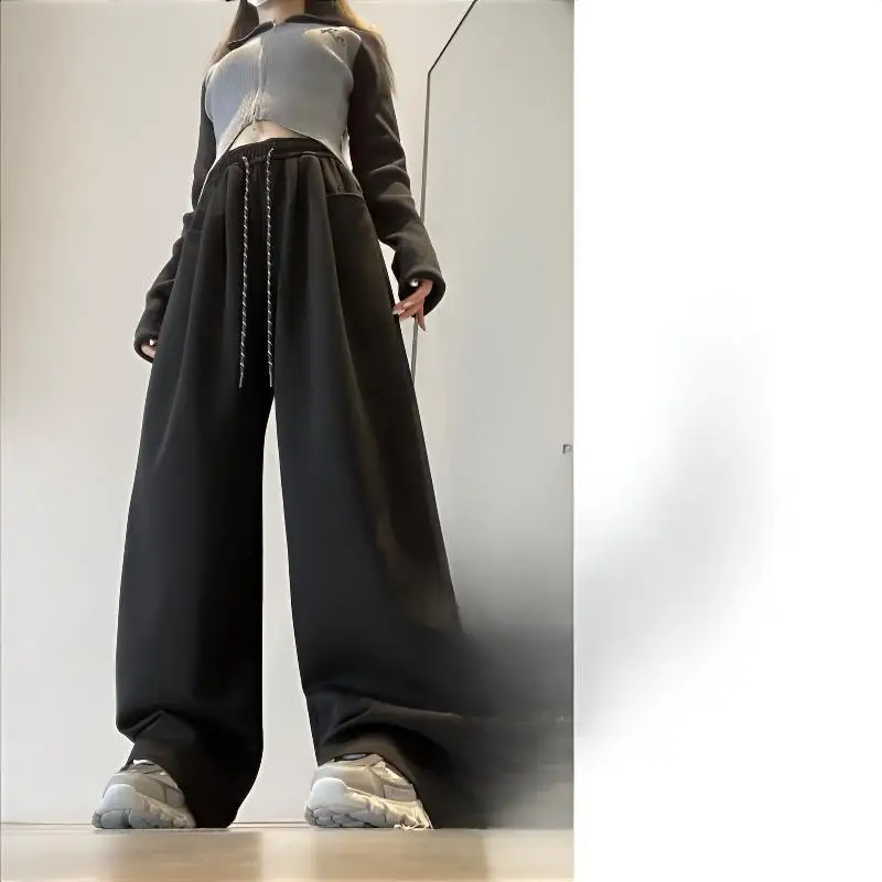 Pantalones de pierna ancha Reen Girls para mujer primavera Modal BF College plisados lechoso tierno melocotón personalizado pantalones con bandas ligeras neutrales