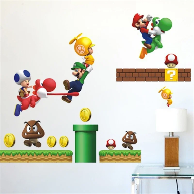 Super Mario Wall Stickers Mario Anime Figures Stickers Cartoon Decorations Bedroom Living Room Kindergarten Stickers  Party Gift