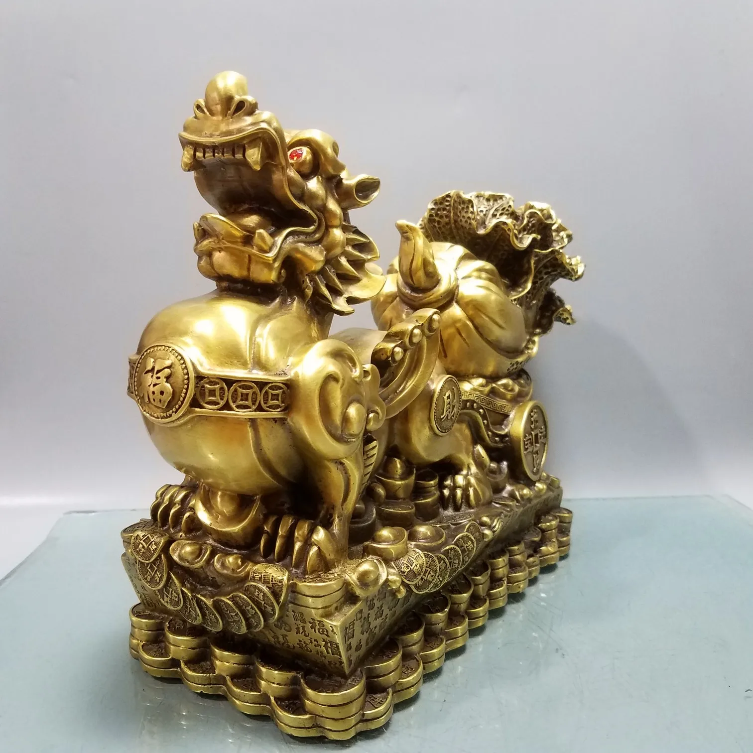 37cm large home company business Shop ZHAO CAI Talisman Money Drawing good luck dragon PI XIU COPPER Sculpture ART statue