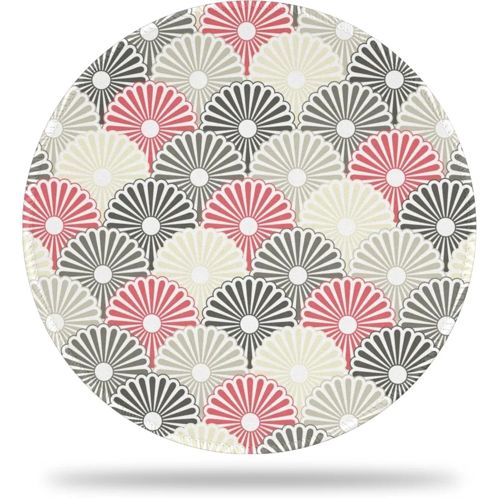 Desk Mat, Fan Shaped Waves Round Gaming Mouse Pad  Non-Slip Base and Stitched Edge, Computer Keyboard Mouse Mat Home Mause