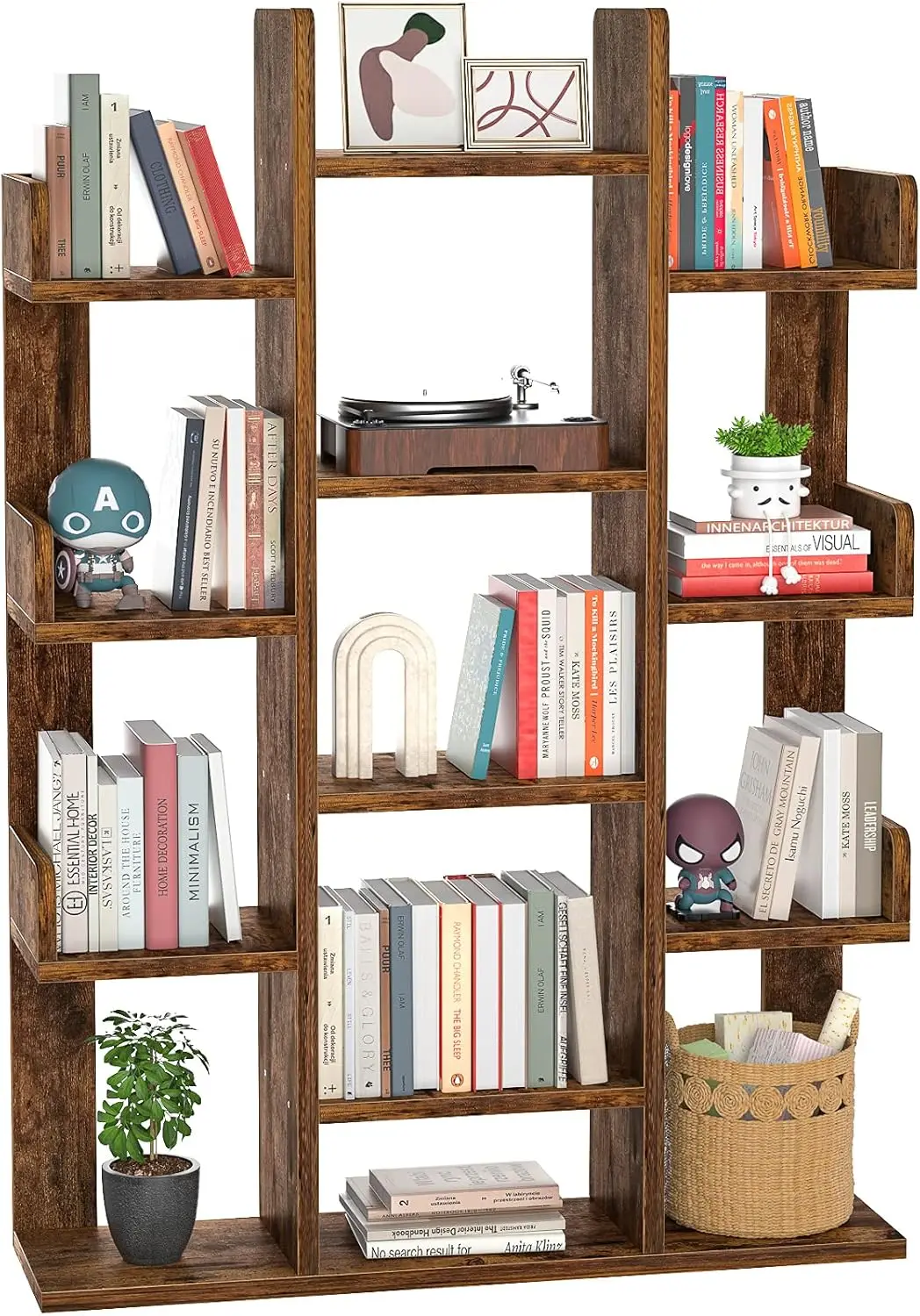 

Tree-Shaped Bookcase Storage Shelf w/ 13 compartments, Books Organizer Display Cube Shelves, Industrial Floor Standing for Home