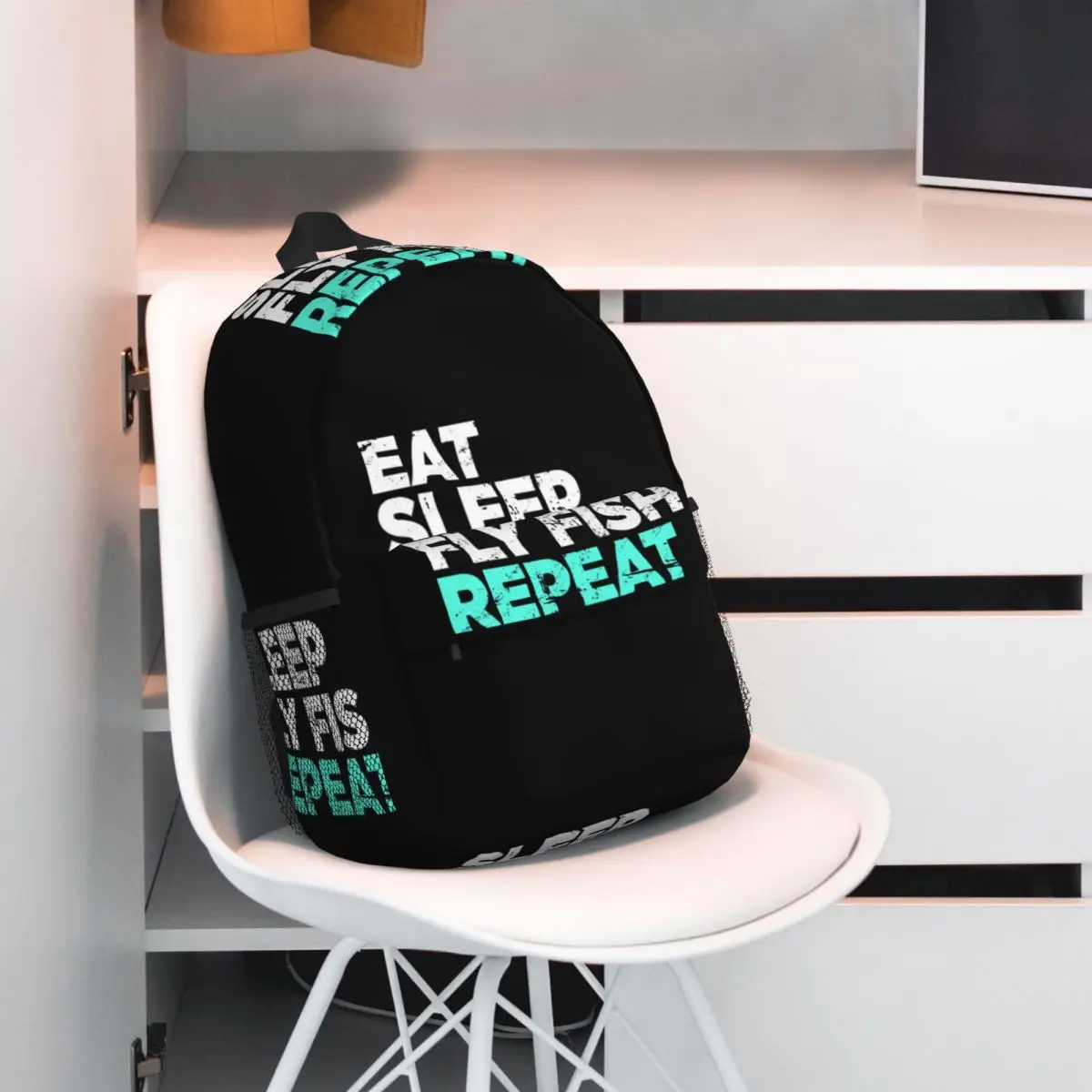Eat Sleep Fly Fish Fly Fishing Graphic Backpack Hot Sale Daypack Large Capacity BookBag Shoulder Bags for Men Women School Bag