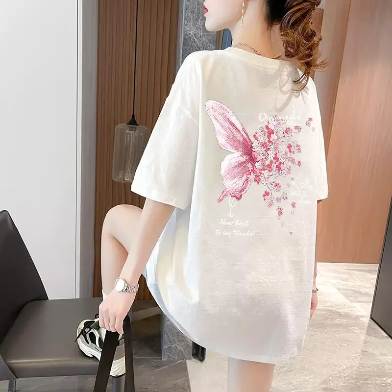 

Tops Woman Summer Outfit White Printing Baggy Short Sleeve T Shirt for Women Sale Polyester Pulovers with Sleeves Korean Style
