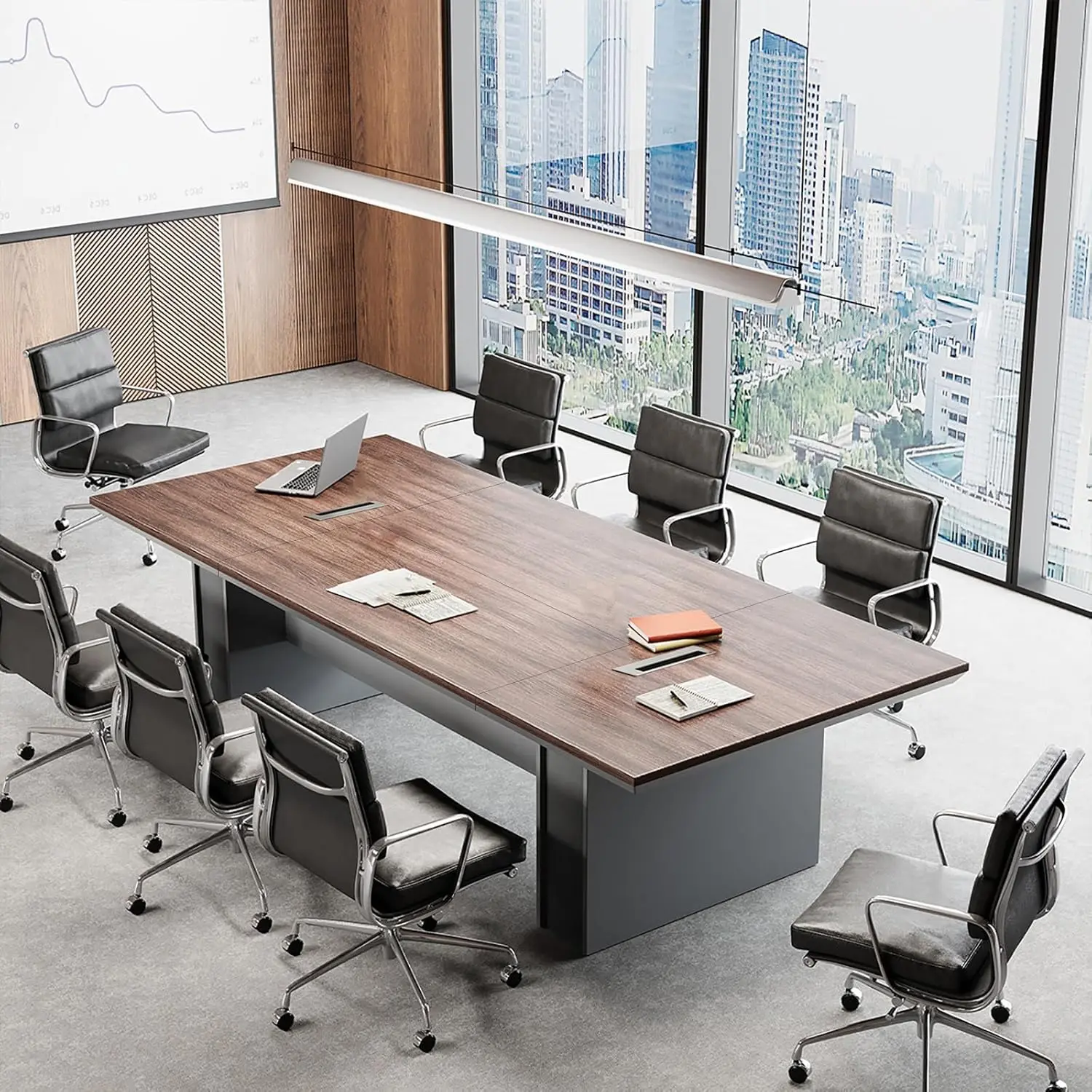 

8FT Conference Table for 8–10 People, Large Office Meeting Table with 1.65" Thick Tabletop and Cable Grommet, Modern, Custom