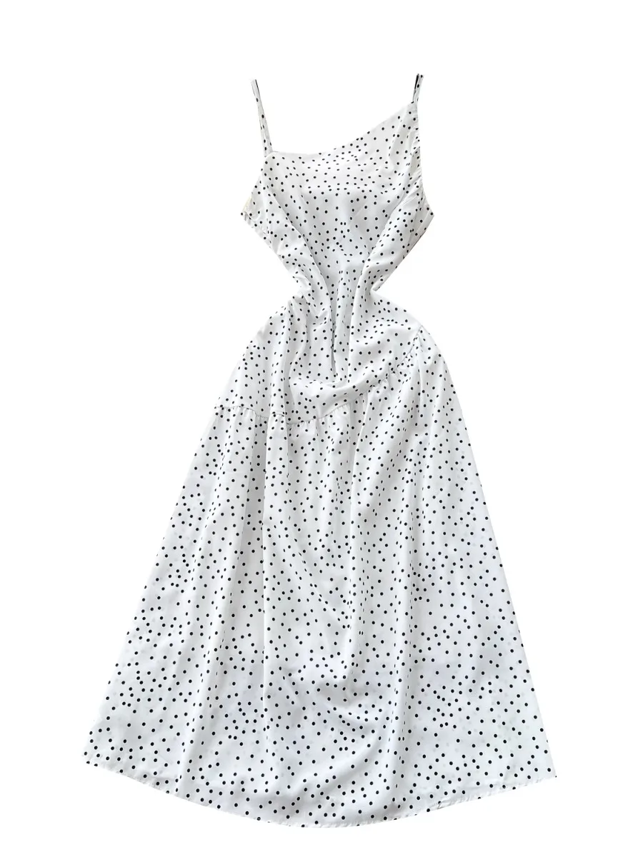 Foamlina Polka Dot skośna sukienka na ramiączkach damska 2025 letnia francuska talia cienka, temperamentna sukienki wakacyjne