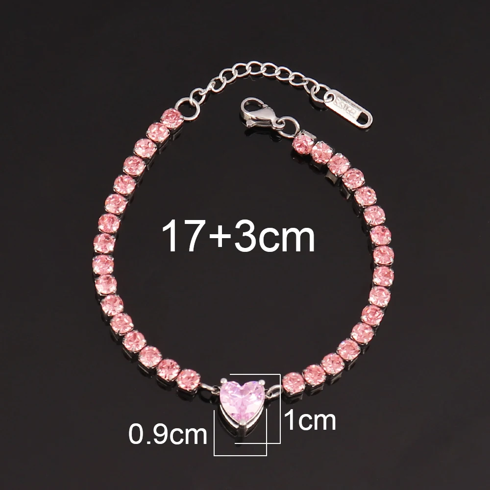 316L Stainless Steel Zircon Heart Pendant Bracelet For Women Crystal Zircon Tennis Chain Bracelets Color Jewelry