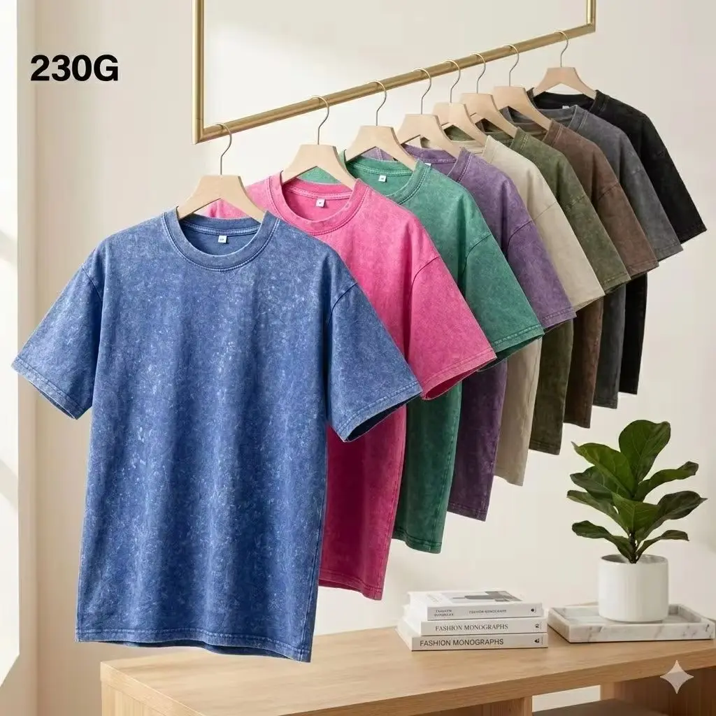 Vintage Snowflake Point Solid Color T-Shirts For Men/Women Cotton Short Sleeve Wash With Old Water Street Hip Hop Tee Clothing