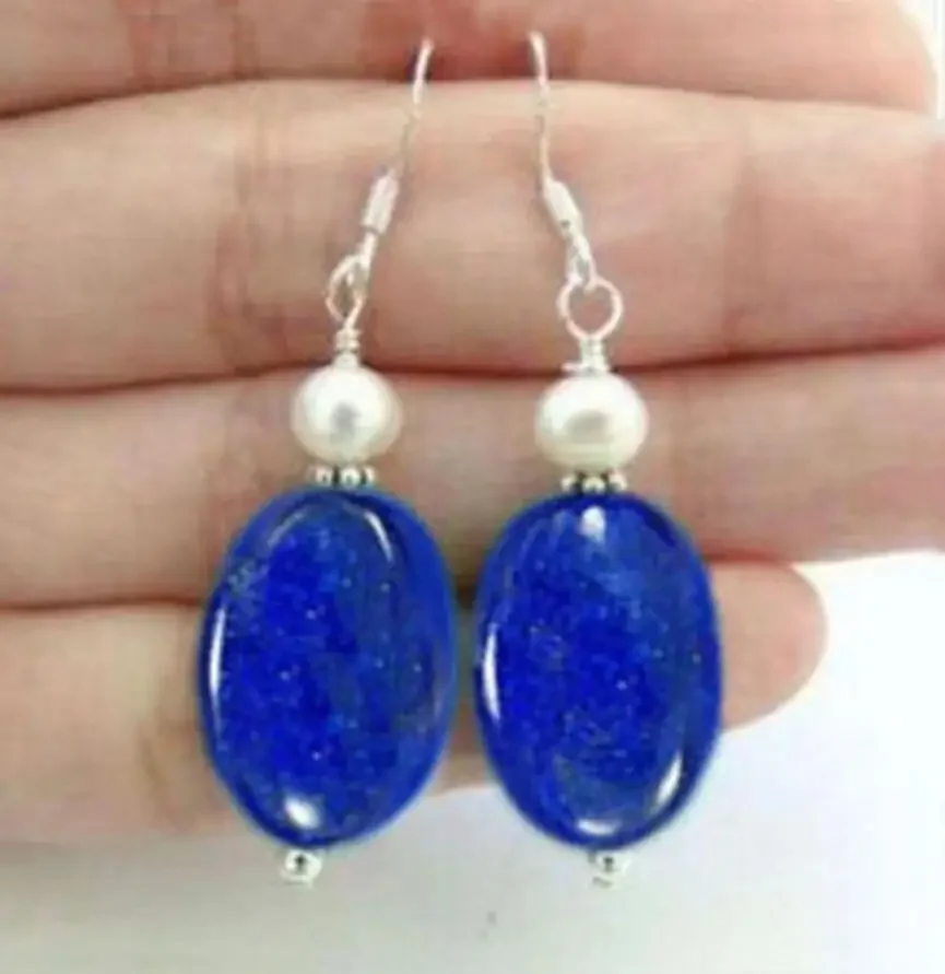 

Natural Egyptian Lapis Lazuli /White pearl Silver earrings