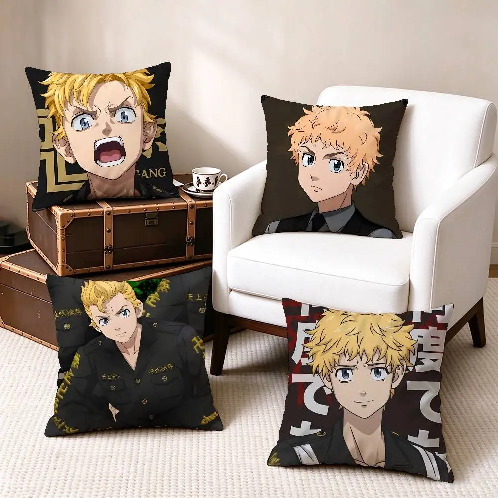 T-Takemichi Hanagaki Tokyo Revengers  Pillow Case Square Double-Sided Sofa Cushion Cover Bedroom Bedside Pillow