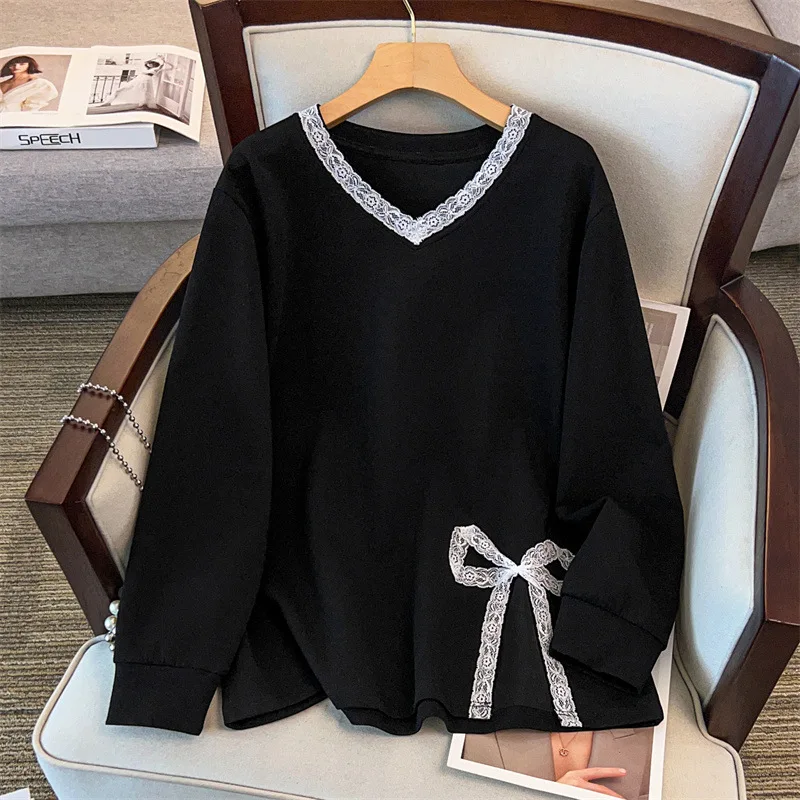 

Женская осенняя свободная кружевная толстовка с v-образным вырезом и длинными рукавами, 175 кг, большие размеры, 175 кг, 4XL, 5XL, 6XL, 7XL, 8XL, 9XL