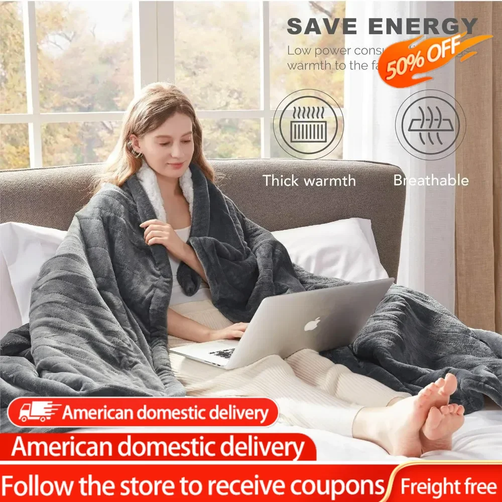 

Sherpa Soft Dual Control Electric Blanket King Size, Heating Blankets | Washable | 1-10 Hour Automatic Shut Off | Double Zone,