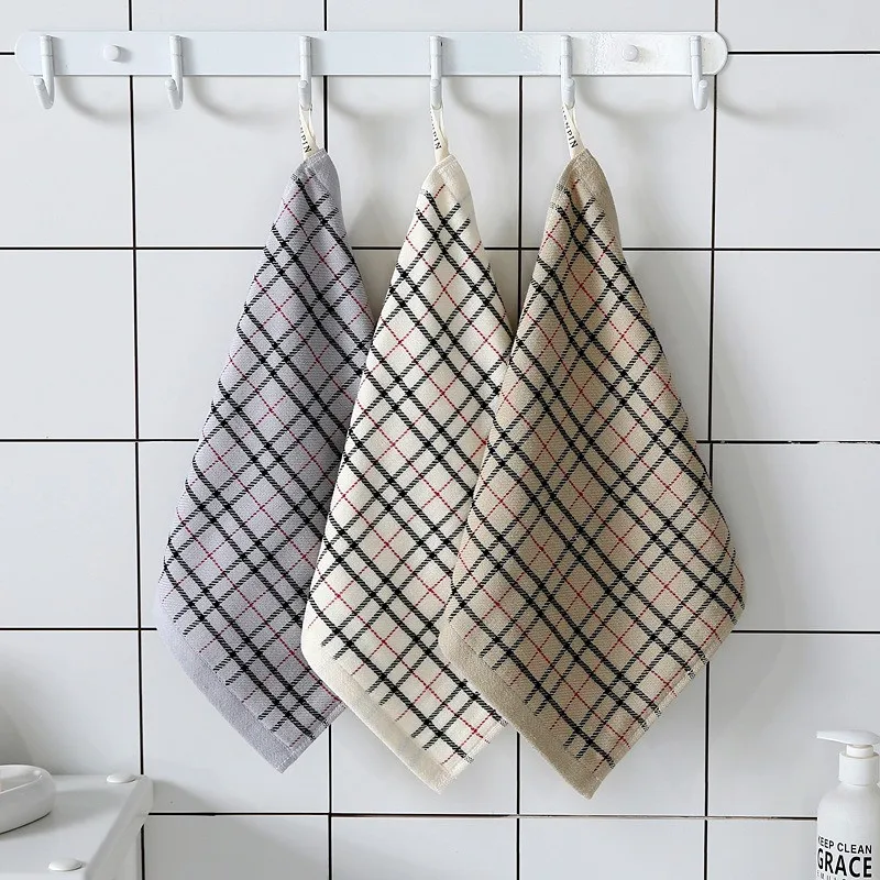 

1Pc 34x34cm Square 100% Cotton Classical Retro British Style Plaid Home Bathroom Adult Face Towel