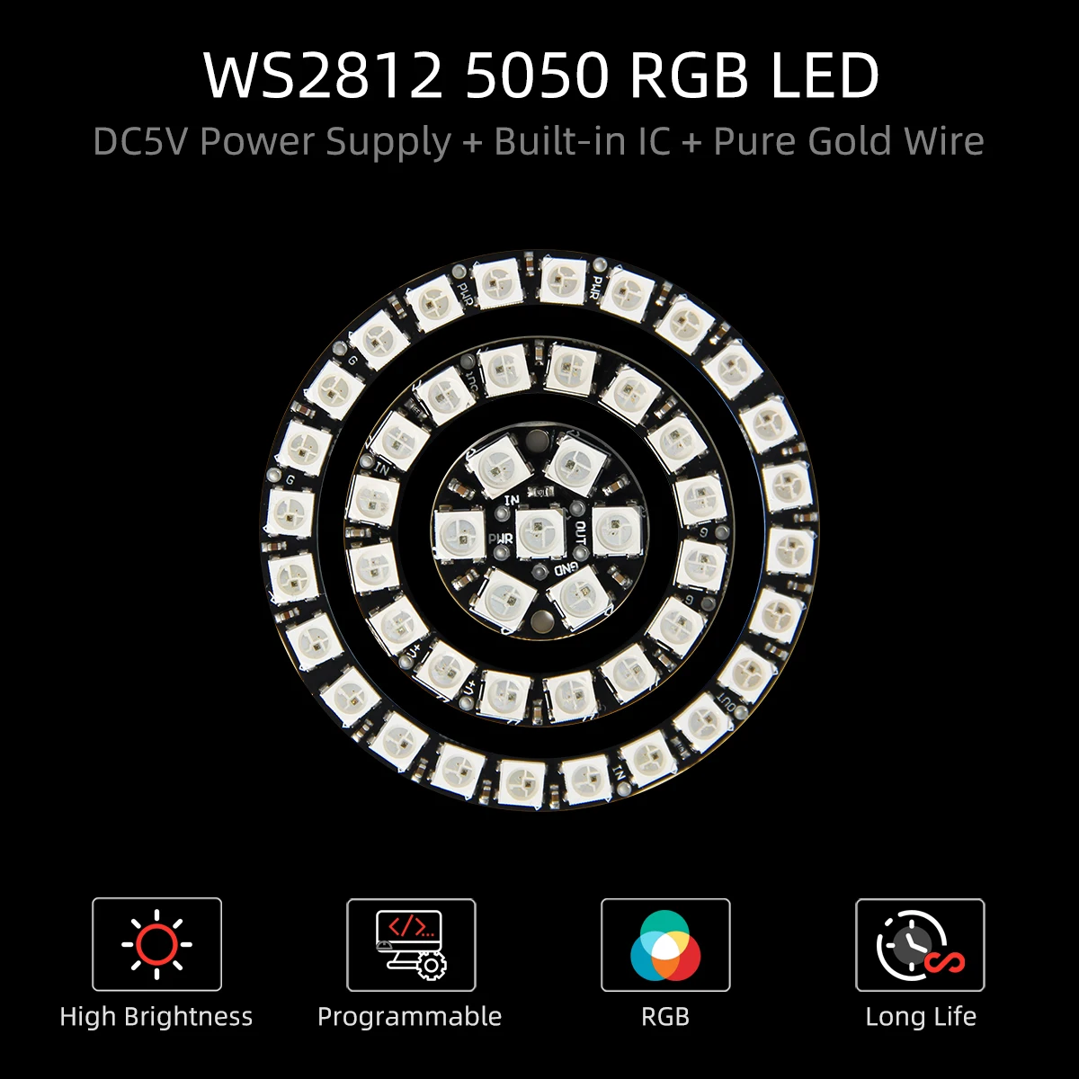 LILYGO® RGB LED WS2812 حلقة LED RGB 7Bit 12Bit 16Bit 24Bit LED مصباح حلقة كامل اللون محرك متكامل لاردوينو ديي