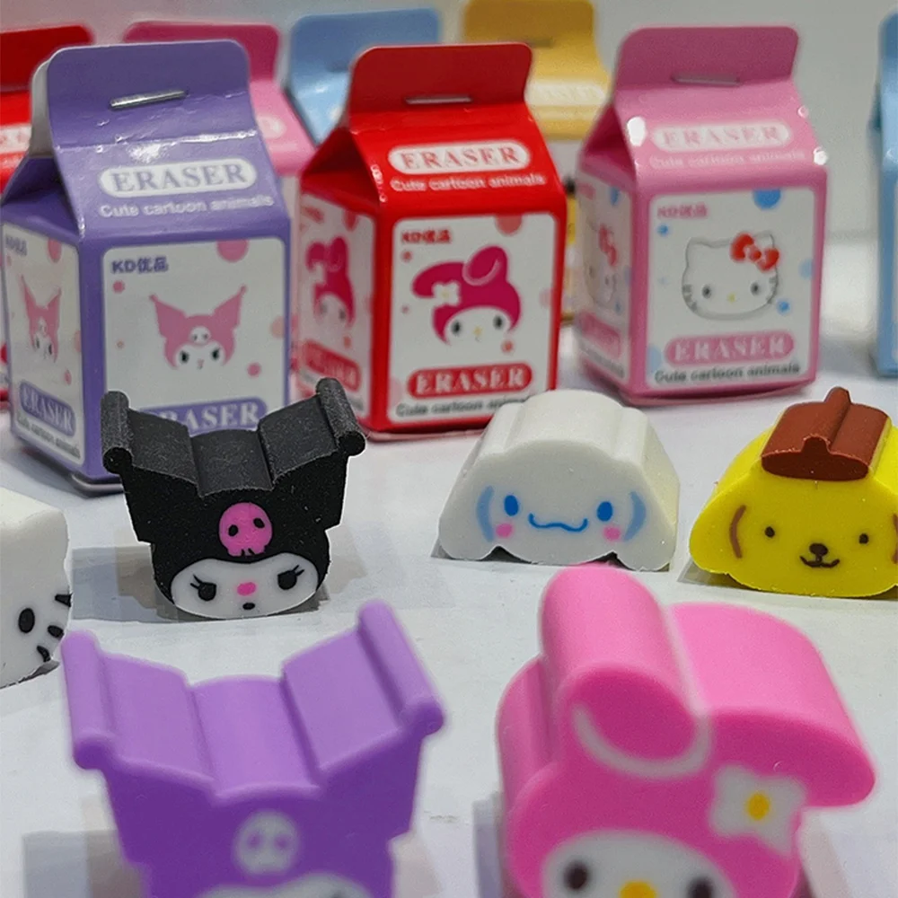 Sanrio Rubber Eraser Set Anime Hello Kitty Melody Kuromi Cinnamoroll Students Stationery Erasers Kids School Supplies Gifts