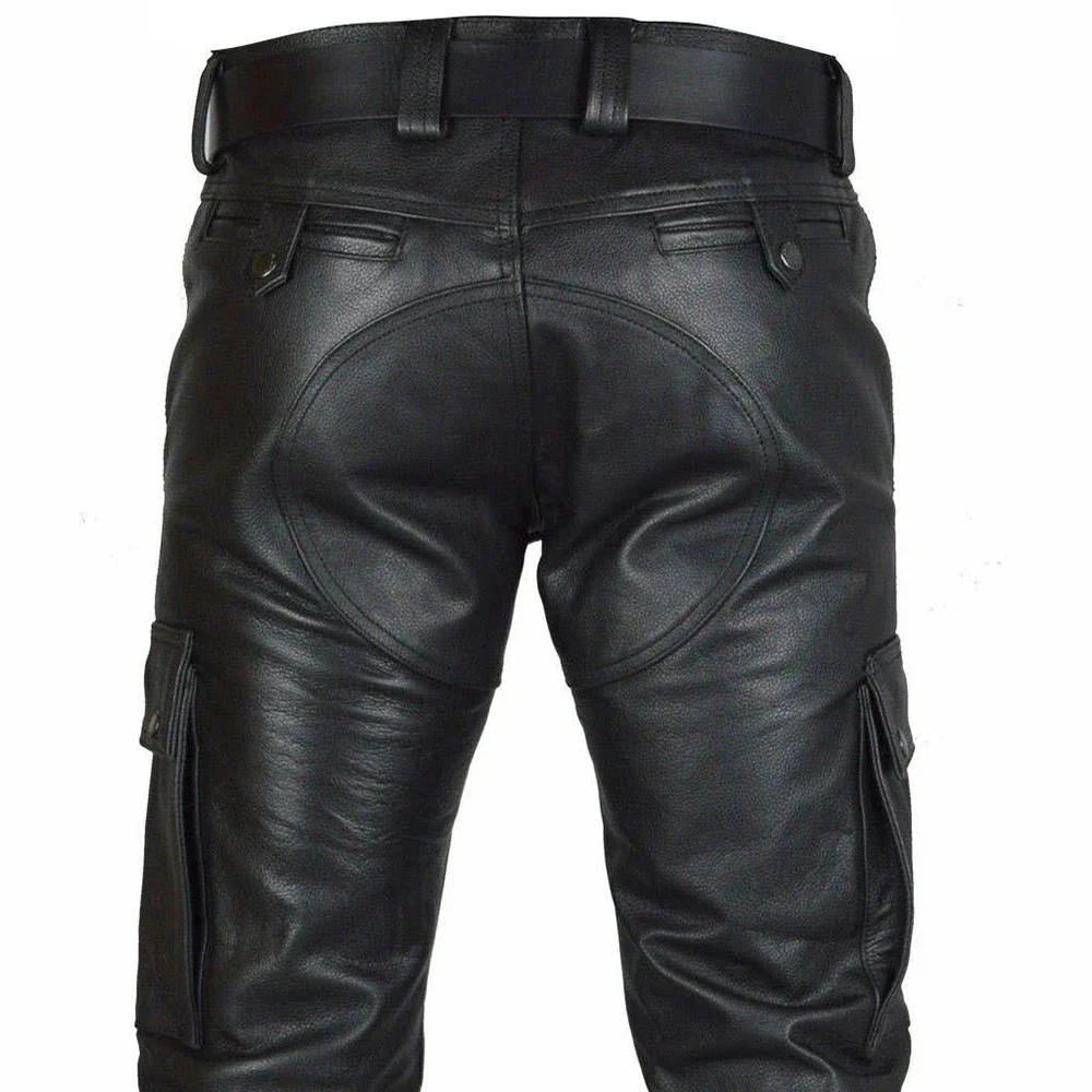 Pantaloni da uomo in pelle PU Party Wear pantaloni a matita Plus Size Goth pantaloni da moto Hip Hop Punk Retro tinta unita