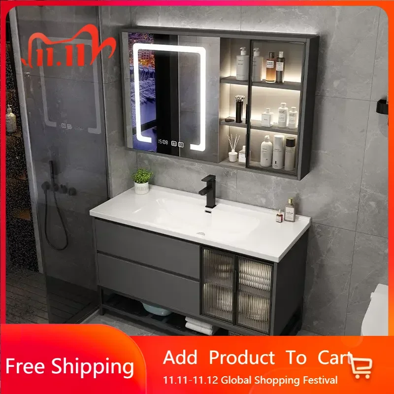 

Light Luxury Bathroom Cabinet with Samrt Mirror Modern Simple Rock Washbasin Bathroom Vanity Sink Cabinet Bathroom Furniture
