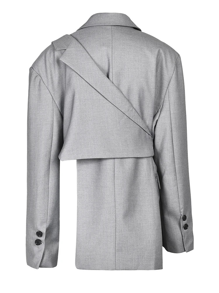 EAM-chaqueta informal Irregular para mujer, Blazer holgado de manga larga con solapa, color gris, talla grande, a la moda, para primavera y otoño,