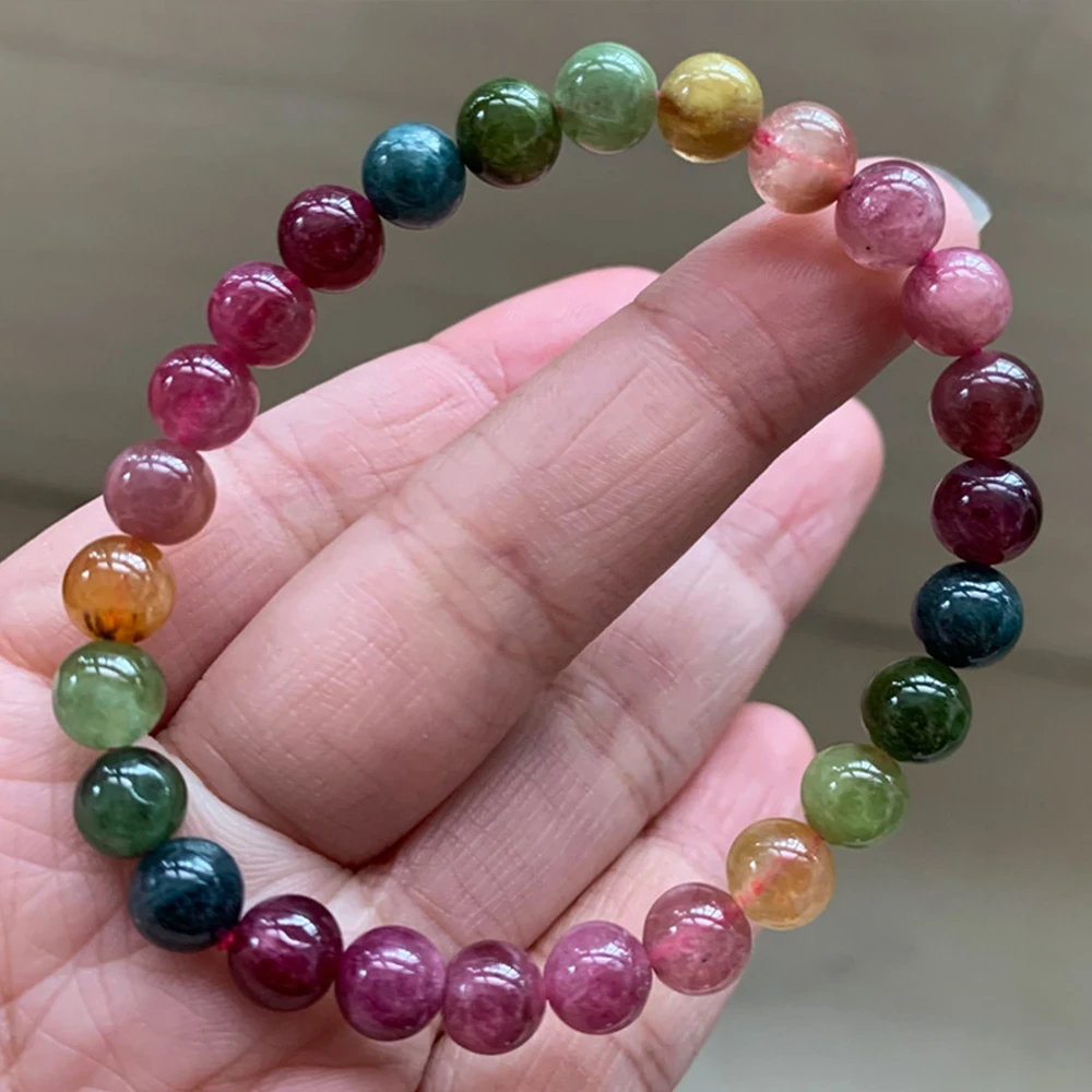 

Fashion Colorful Tourmaline Bracelet Women Charm Natural Stone Jewelry Healing Buddha Elastic Rope Couple Crystal Bead Bracelet