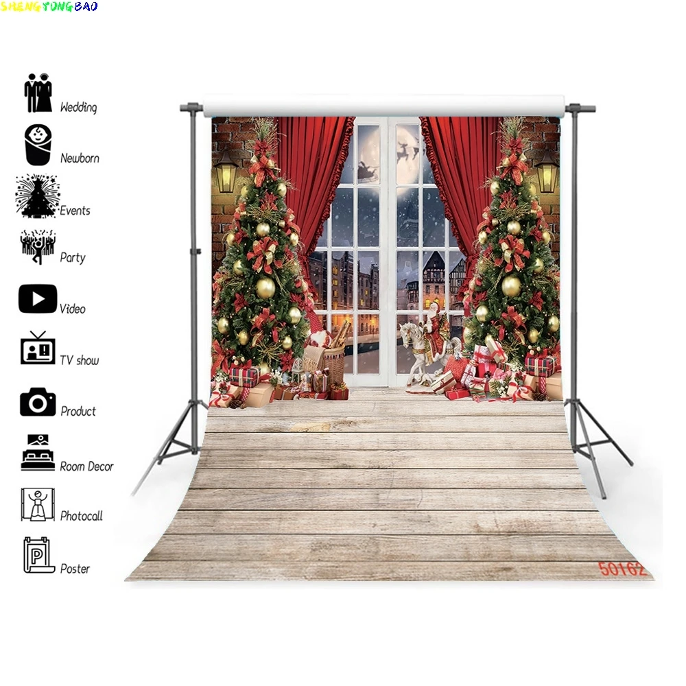 

Vinyl Custom Christmas Theme Photography Background Props Pine Tree Family Festival Backdrops For Photo Stdio ZM-15
